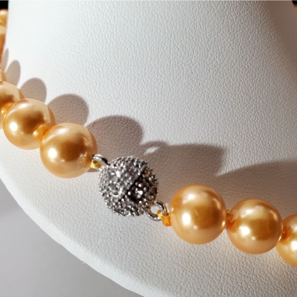 Gold 10mm South Sea Shell Pearls 4 Pc Set Earrings Bracelet  Necklace 925 Clasp - Picture 5 of 17